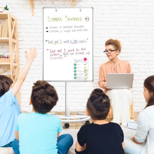 QUEENLINK Pizarra blanca móvil magnética de 60 x 90 cm con soporte, altura ajustable, borrado en seco, pizarra blanca para oficina, enseñanza - imagen 8