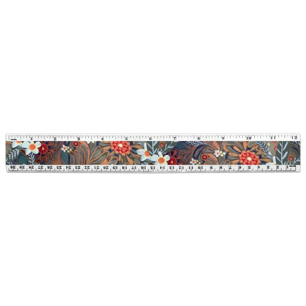 Crazy Flower Floral Pattern 12 Inch Standard and Metric Plastic Ruler