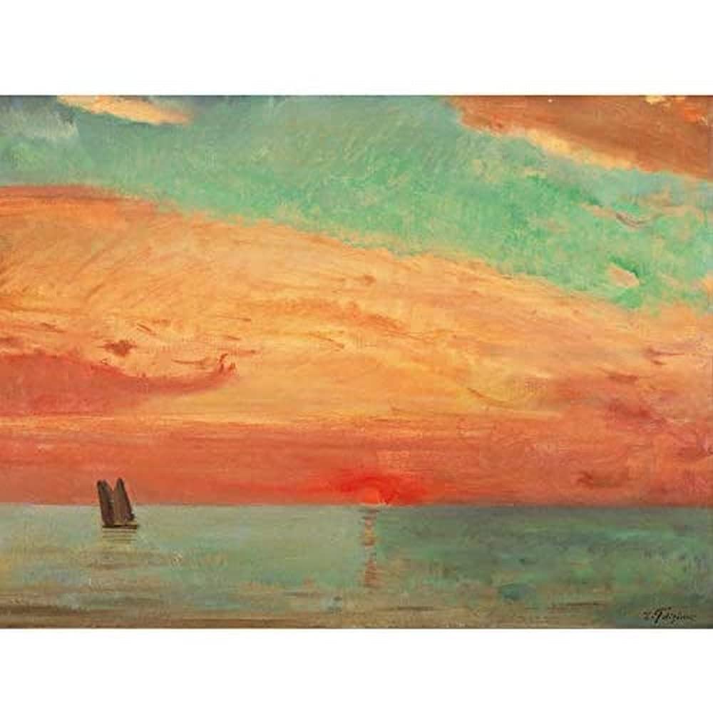 Fujishima Sunrise Over Eastern Sea Sunset Painting Art Print Canvas Premium Wall Decor Poster Mural