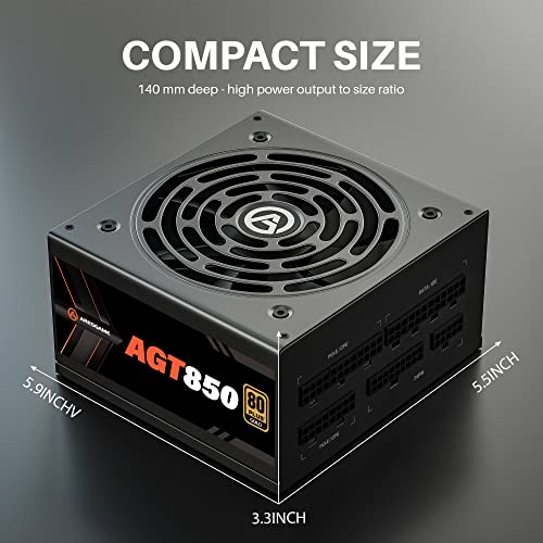 Image of 850W Power Supply 80+ Gold PSU Fully Modular ATX PSU (ARESGAME, AGT850)