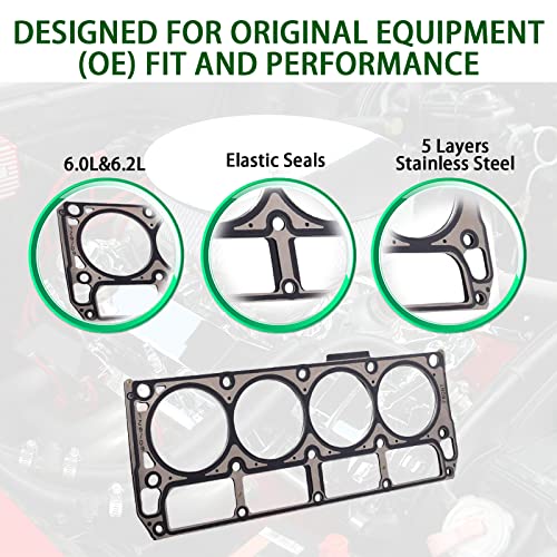 Image of 5-Layer MLS Cylinder Head Gaskets 12610046 for 6.0L /6.2L LS3 LQ4 LQ9 L96 L76 L92 L99 Series Engines, for GM for Chevrolet for GMC for Cadillac Hummer Pontiac SAAB 12622033, 2PCS