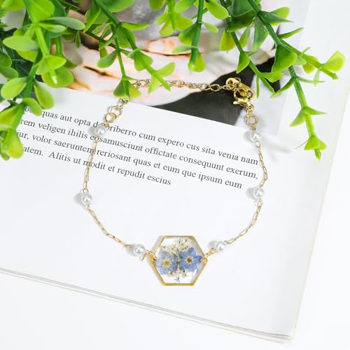 Forget-Me-Not Pressed Flower Bracelet | Handmade Jewelry | Forget-Me-Not and Queen Anne's Lace Bracelet for Women3