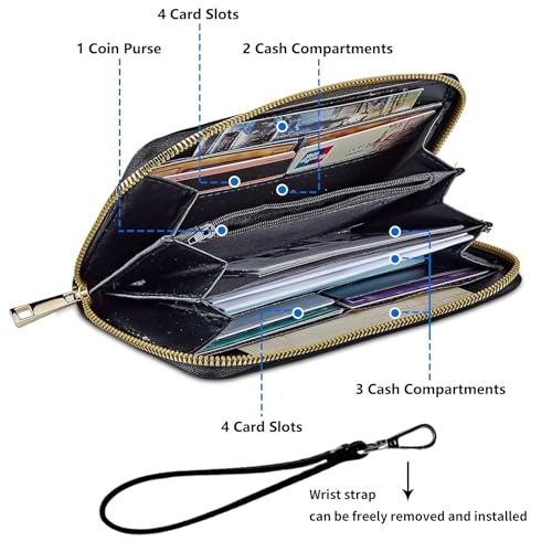 Women's Wallets,PU Leather Wristlet Wallet for Women,Card Holder Organizer Ladies Clutch with Zipper & Phone Holder-White Daisies3