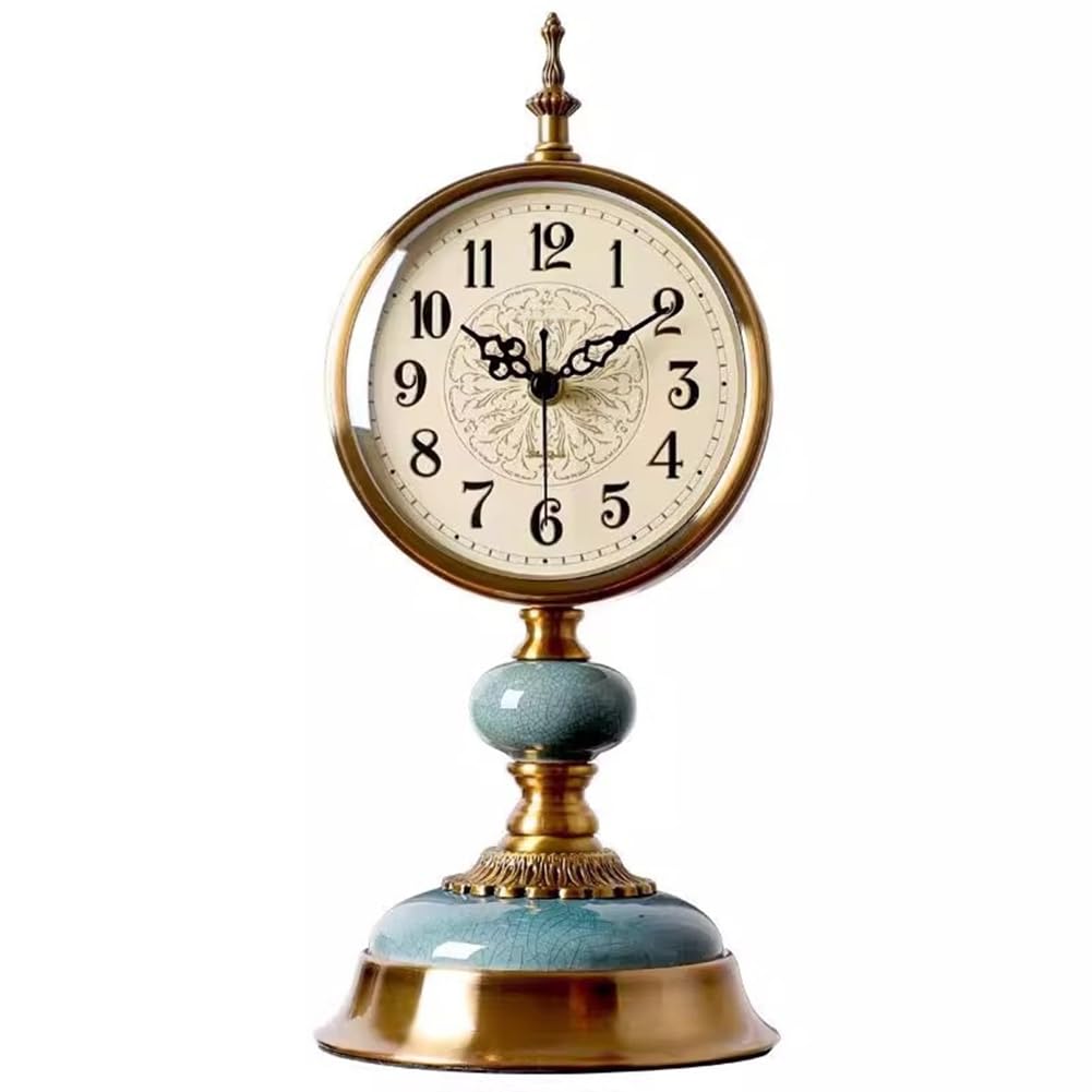 IJSDNVJNDX European Style Desk Clock with Metal and Ceramic Body Silent Table Clocks- American Vintage Mantel Design