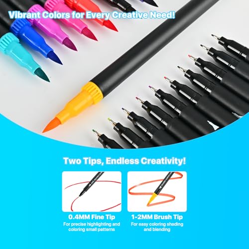 Coloring Markers for Adults/Teens/Kids, Dual Tip (Brush/Fine Point) Art Marker No Bleed/Non Bleeding, Gel Acrylic Paint Pen Set for Coloring Books,Sketching,Drawing,Rock Painting,Journaling. 36 Colors