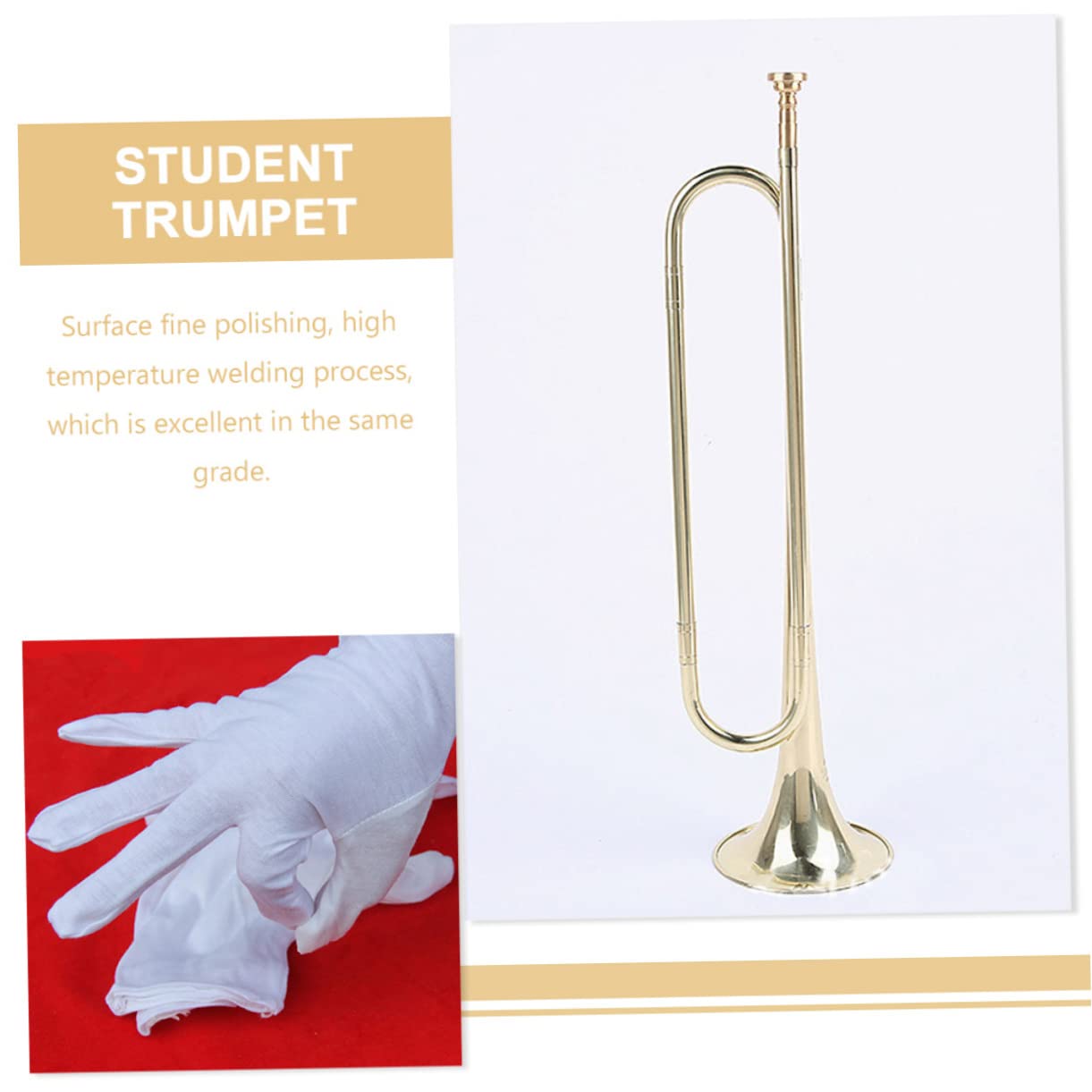 Trompeta para Niños Pequeña de Metal Boquilla y Guantes, Instrumento Musical Educativo para Estudiantes, Juguete de Trompeta para Principiantes y Banda Escolar
