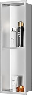 Qeke Stainless Steel Shower Niche 24" X 8", No Tile Needed Wall Niche Double Shelves, Recessed Niche Shower for Bathroom Storage, Brushed Nickel