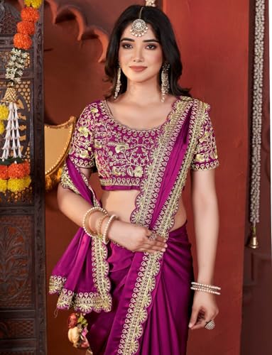 Image of DHARMEE Women's Elegant Designer Sarees Premium Rangoli Fabric with Embellished Border, Lightweight and Stylish Ethnic Wear - Perfect for Parties, Weddings, and Festive Occasions..