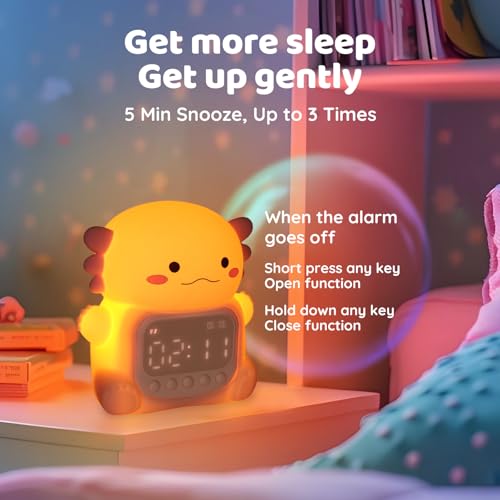 Image of Axolotl Alarm Clock with Night Light for Kids, Rechargeable Silicone Lamp Time to Wake Clock,Cute Animal Tabletop Lamp, Perfect Sleep Companion for Boys Girls