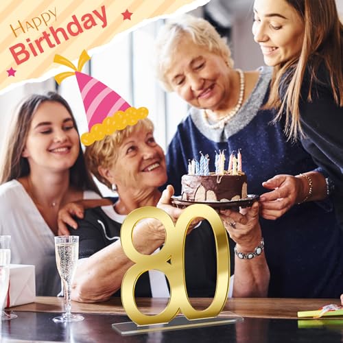 Image of Threehoney 6 Pcs Mirror Gold 80th Birthday Decorations for Men and Women Acrylic Anniversary Decorations Table Numbers Centerpieces for Birthday Party