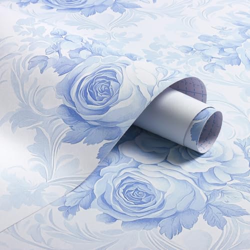 lenify Floral Peel and Stick Wallpaper Blue Flower Contact Paper 16.9inch x 118.1inch Vintage...