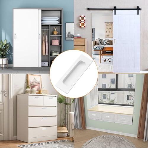 Image of MOROBOR 4 PCS Recessed Cabinet Handles, Warm White Stainless Steel Rectangular Knob with Screws Exposed Installation Embedded Pull Handle for Wardrobe Drawer Flush Sliding Door