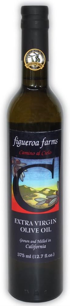 Extra Virgin Olive Oil - 100% First Cold Press - California 2015 Crop - Varietals Blend - Camino al Cielo - Medium Taste - 12.7 fl-oz Dark Glass Bottle -