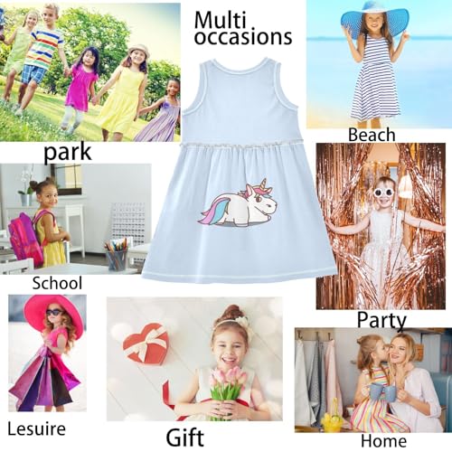 Girl Sleeveless Dress Summer Tank Play Dress Outfit Cute Unicorn Butt Cartoon Blue 2T-8T2