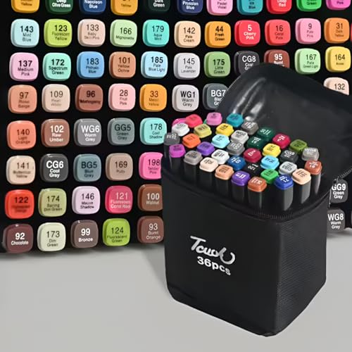 Kit Estojo Profissional Canetinha Escolar Desenho Ponta Dupla 36 Cores