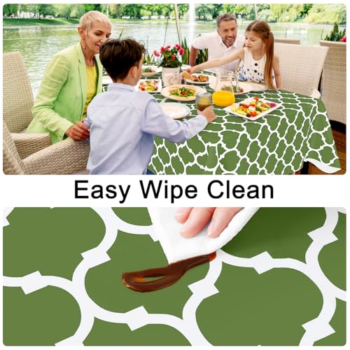 Image of Smiry Rectangle Tablecloth, Waterproof Vinyl Tablecloths with Flannel Backing for Rectangle Tables, Wipeable Spillproof Plastic Tablecloth for Dining, Camping, Indoor and Outdoor 60 inch x 84 inch, Green