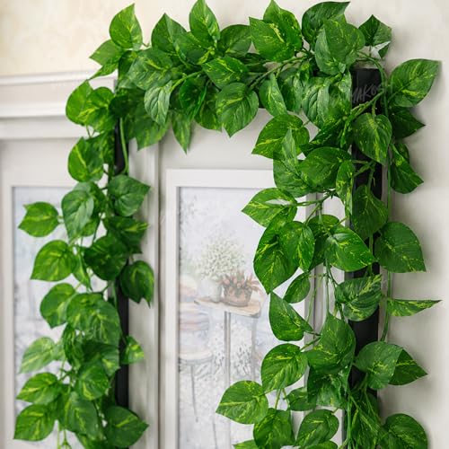 Image of Divyakosh Artificial Hanging Money Plant Creepers for Home Decor, 8 Silk Vines 6 FT, 240 Leaves, Hanging Plant, Decorative Leaves, Money Plant Artificial for Wall Door Balcony
