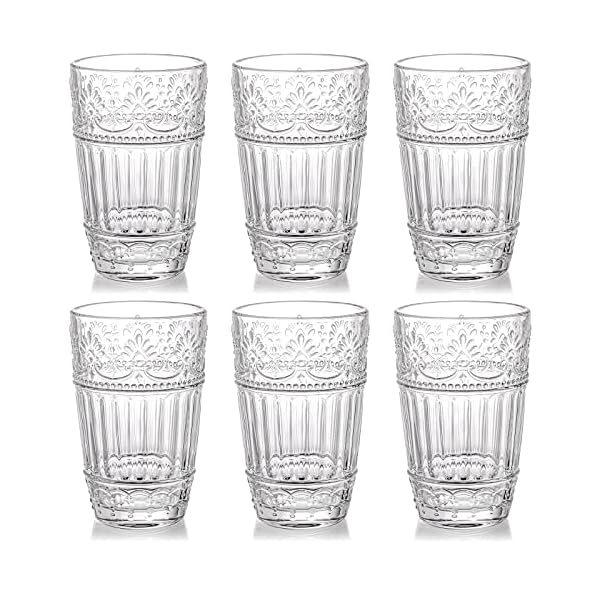 AVLA 6 Pack Romantic Water Glasses, 12 OZ Drinking Glasses Tumblers, Vintage Iced Coffee Glassware Set, Premium Bar Drinkware Cup for Beverages, Tea, Juice, Whiskey, Cocktail, Embossed Design AVLA 6 Pack Romantic Water Glasses, 12 OZ Drinking Glasses Tumblers, Vintage Iced Coffee Glassware Set, Premium Bar Drinkware Cup for Beverages, Tea, Juice, Whiskey, Cocktail, Embossed Design