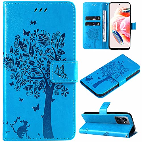 Hancda Hülle für Xiaomi Redmi Note 12 4G, Schutzhülle Handyhülle Leder Hülle Klappbar Flip Case Klapphülle Dünn Silikon Cover mit Motiv Kartenfach Magnet Handytasche für Xiaomi Redmi Note 12 4G,Blau