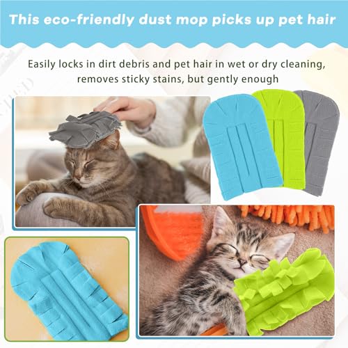 Image of Zubebe 6 Pcs Reusable Duster Refills Fleece,Blue,Green,Grey | Soft Polyester Fiber Flat Duster Refill Multi Surface Washable Cleaning Pad Tools for Home, Blinds, Car, Pet, Furniture, Fans