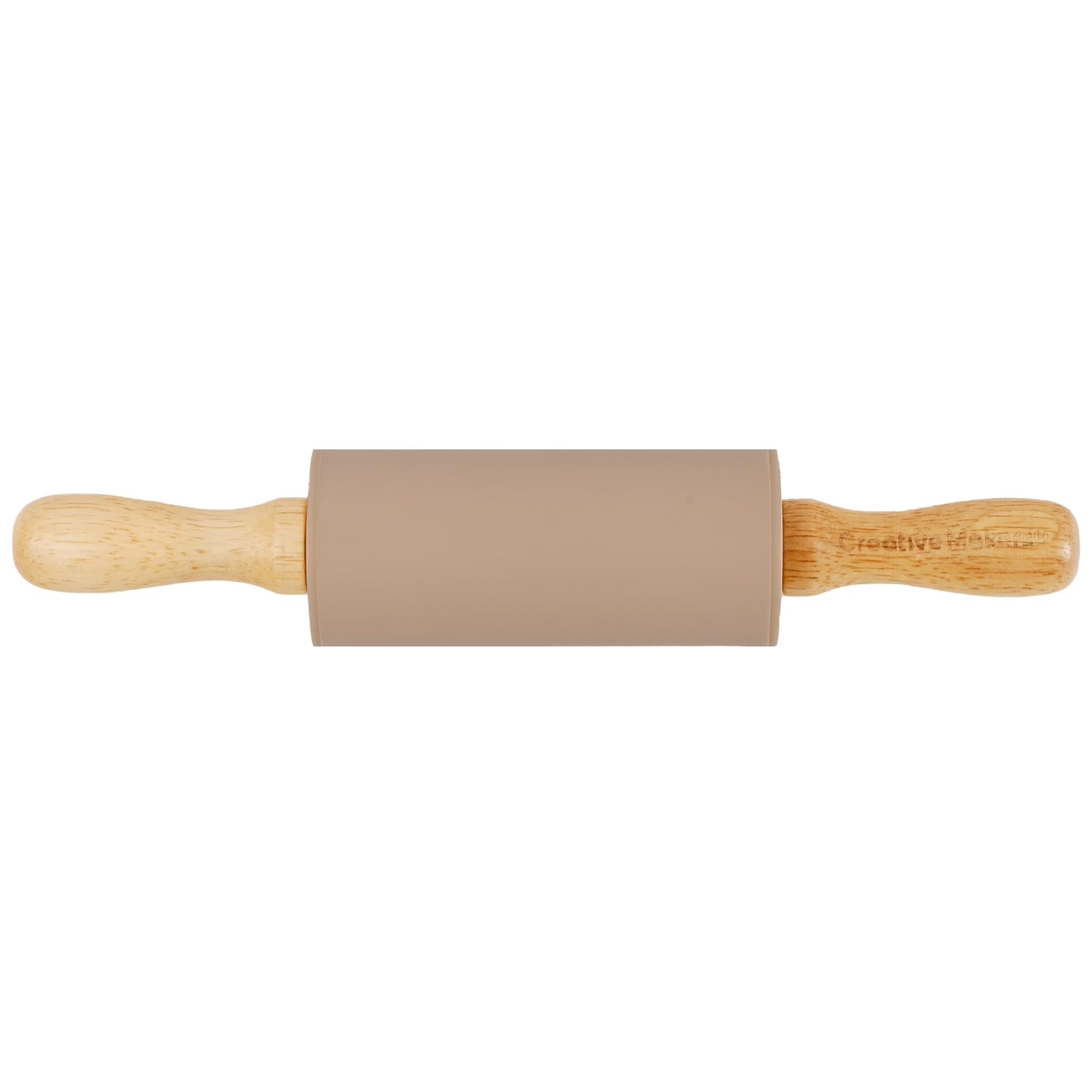 Small Rolling Pin for Kids, Non-Stick Silicone Surface with Wooden Handles for Play Dough and Baking Rolling Pin (Desert Beige)