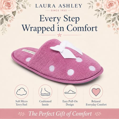 Image of Laura Ashley Ladies Embroidered Soft Terry Plush Scuff Slipper