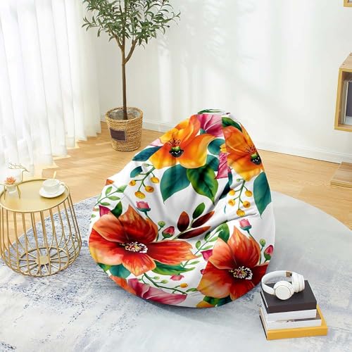 Odot Suave XL Puff Gamer, Puff Salon Sin Rellenos Estampado Floral de Plantas, Bean Bag para Decoracion Habitacion Juvenil o Adulto, para Exteriores y Interiores Decorar (Planta,100x120cm)