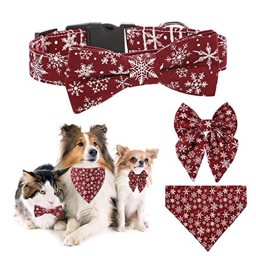 Hundehalsband mit Schleife und Bandana, klassisches Tier, Schneeflocke, verstellbar, mit Schleife, für kleine mittelgroße und große Katzen, Hunde, Tiere Cover