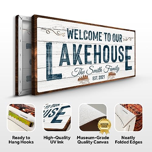 Tailoredcanvasescustomlakehousesignlargerusticprintdecorcanvaswallartforlivingroombedroomkitchenandentrywaywelcometoourlakehousewhitebackgroundwithbrownborder20x10  Urban Country Home Decor Tailored canvases custom lake house sign large rustic print decor canvas wall art for living room bedroom kitchen and entryway welcome to our lakehouse white background with brown border 20×10  urban country home decor