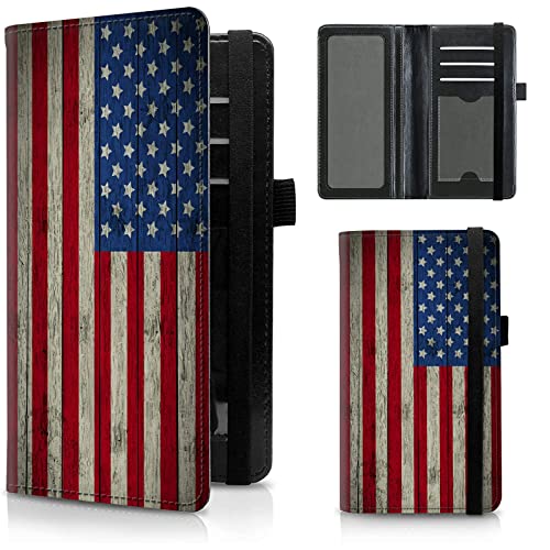 Image of FUYOCWE Leather Checkbook Covers for Men Women Check book Holder Cover Wallets for Personal Checkbook Duplicate Checks with RFID Blocking & Elastic Strap-Retro American Flag