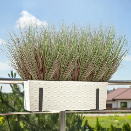 Betylifoy Artificial Grass Plants Outdoor 20PCS UV Resistant Faux Wheat Grass Fake Shrubs Purple Green Onion Grass Artificial Greenery Stems for Indoor Outdoor Office Home Decor image 3