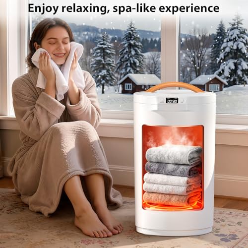 Image of Towel Warmer, 20L Large Towel Warmers for Bathroom, Towel Bucket Fits Up Two 40 inchX70 inch Oversized Towels, Bathrobes, Blankets, Towel Heater with LCD, 4 Timer Setting and Auto Shut Off(White)