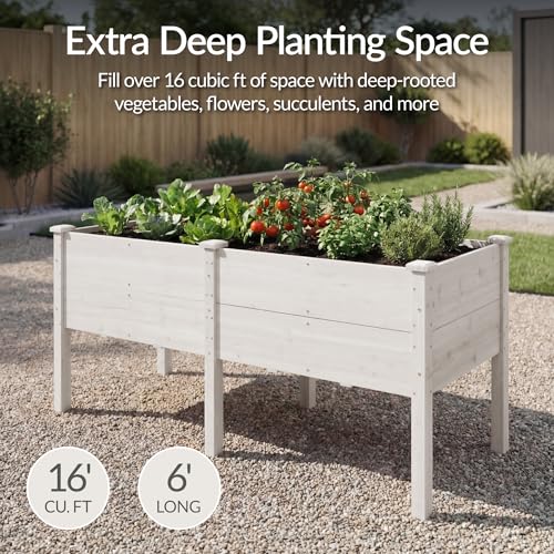 Image of Best Choice Products 72 inch x 24 inch x 30 inch Raised Garden Bed with Extra Deep 16 inch Depth, Elevated Wood Planter Box Stand for Backyard, Patio, Balcony, Natural Fir Wood - White