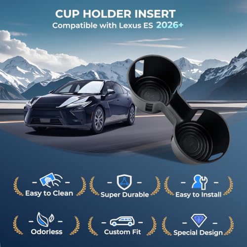 Image of Center Console Cup Holder Inserts for Lexus ES /ES350e /ES350h /ES500e 2026+, Interior Accessories Silicone Car Cup Holders Covers Protector for 2026+ ES, Black
