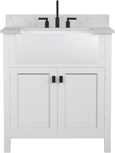 Miniatura 7 de Tocador de baño con lavabo de 30 pulgadas, combo de gabinete de lavabo de baño en blanco, tocador de almacenamiento moderno con puerta de cierre