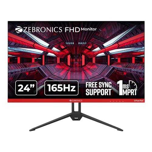 Image of ZEBRONICS 24 inch 165Hz Gaming Monitor with FHD 1080p, IPS Panel, 1ms MPRT, HDR10, Free sync Support, HDMI, DP, 250 Nits max, 16.7M Colors, Built-in Speakers and Ultra Slim Bezel Less Design ZEB-S24A