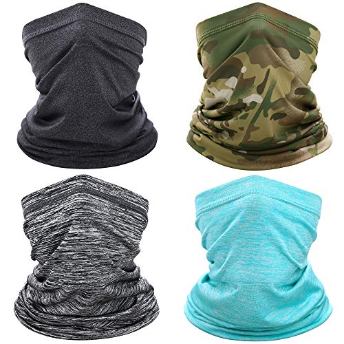 wtactful 4 Pack Lightweight Cooling Neck Gaiter Bandana Face Mask Windproof Protection Cover for Motorcycle Cycling Fishing Hunting Tactical Airsoft Paintball Summer Outdoor Sports Camouflage Black