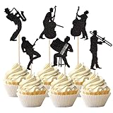 24 PCS Musician Cupcake Toppers Glitter Saxophone Silhouette Music Play Note Cupcake Picks Music Concert Cake Decorations for Wedding Engagement Bridal Shower Birthday Party Supplies Black