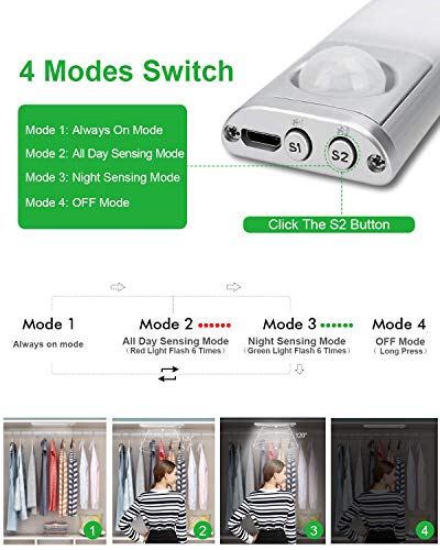 Image of Under Cabinet Lighting, 80 LED Motion Sensor Light Indoor, Rechargeable Closet Light, 3 Color Temps Under Cabinet Lights, Wireless Dimmable Under Counter Lights For Kitchen, Pantry (2 Pack)