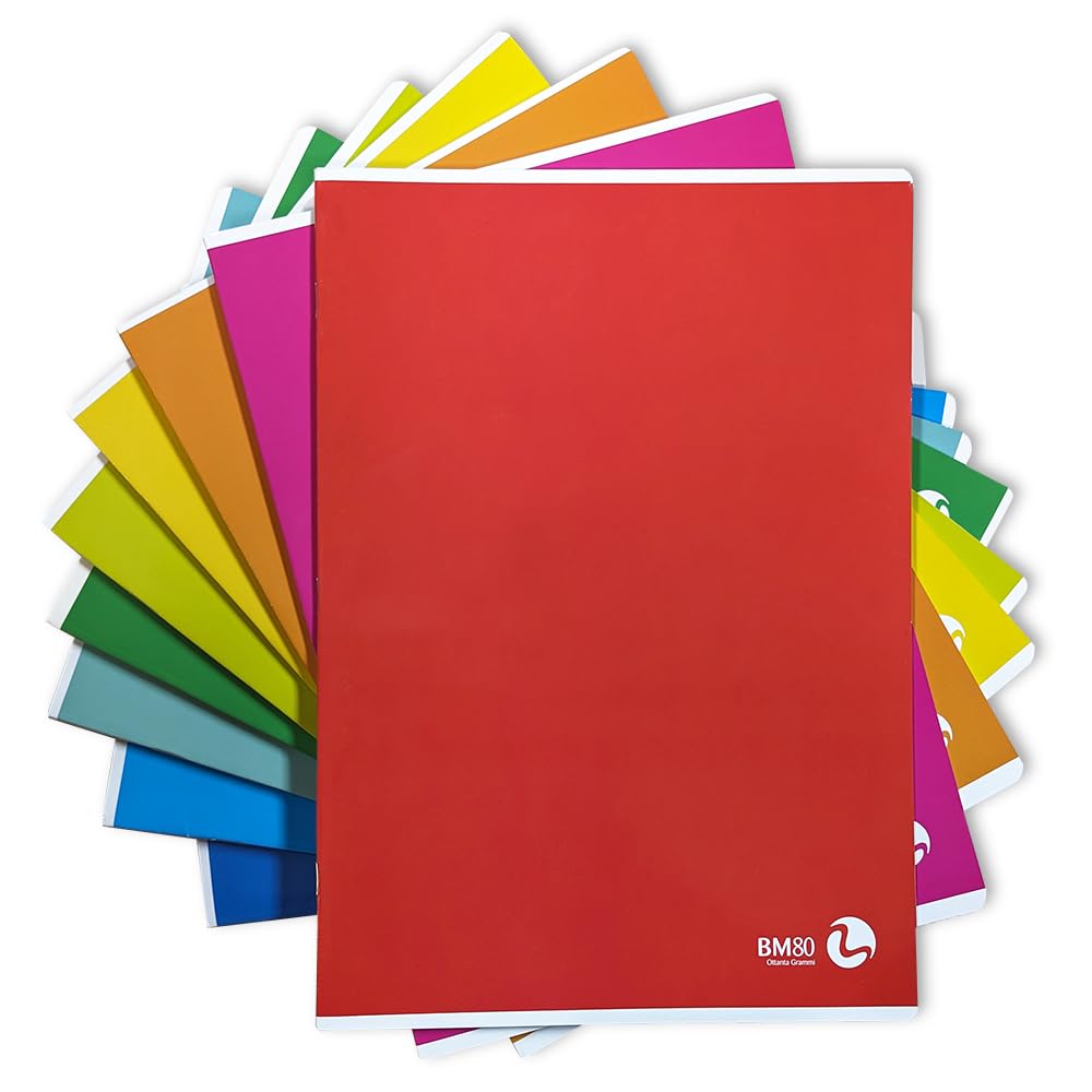 Bm - BeMore - Color Basic 0110608 - Cuaderno A4 - Lineado 4F - Cuadrícula 4 mm con márgenes - Papel 80 g/m² - Colores surtidos - Paquete de 10 unidades