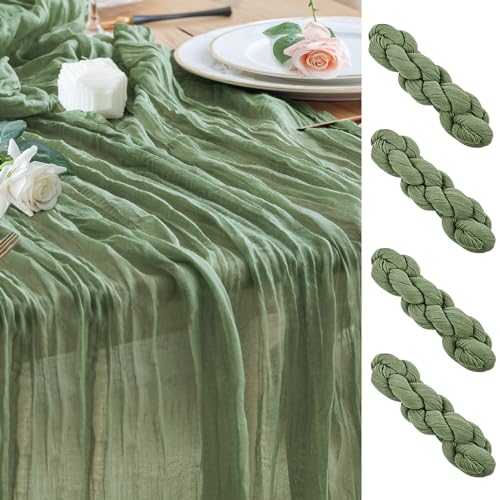 Wokceer Cheesecloth Table Runner Sage Green 10FT Boho Gauze, 4 Pack