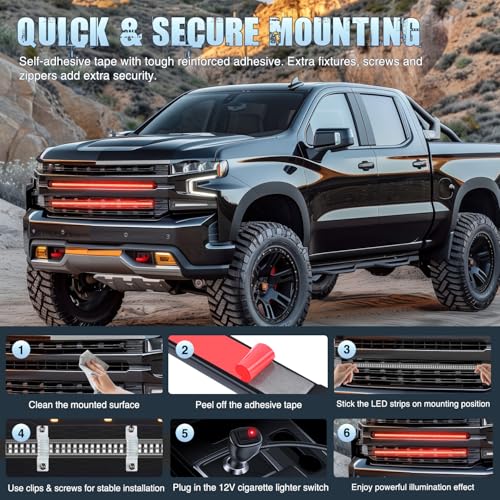 Image of Nilight 2PCS 24 inch Truck Grille Strobe Lights Strip 384 LED Emergency Light Red Flexible Side Flashing Warning Caution Safety Waterproof Lighting Kit for Trucks Tow Plow Construction Vehicles