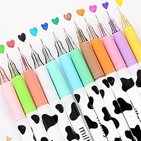 NYKKOLA Diamond Cute Gel Pen Milky Cow Pens,12PCS 0.35mm Extra-Fine Ballpoint Pen Perfect for Office School Supplies Gifts for Boys Girls(Milk 12 Pcs) Cover