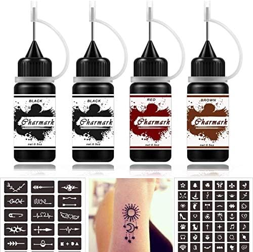 Charmark Temporary Tattoo Kit Temporary Painting Kit with 84 Pcs Stickers Stencils Full Painting Kit 4 Bottles