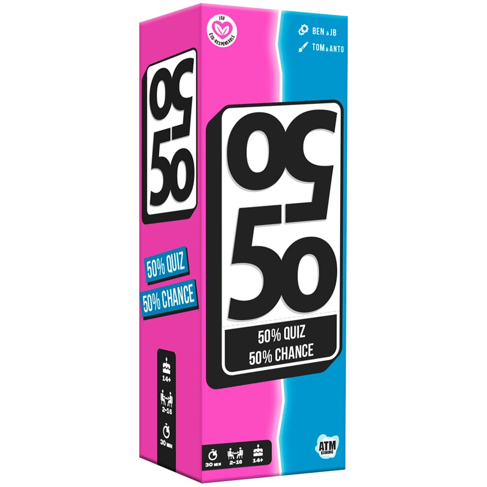 50 50, Board Game, Fun General Culture Quiz, Mood Game for Teens and Adults from 2 Players, Family, Parties, Aperitifs