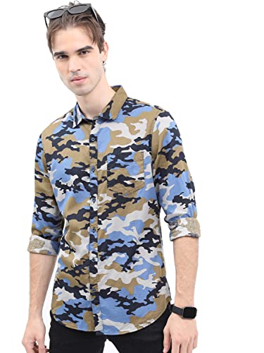 Image of Ketch Men Cotton Slim Fit Printed Full Sleeve Shirt