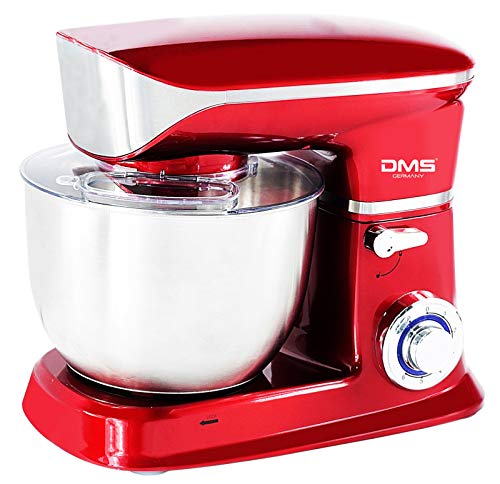 Küchenmaschine Rührmaschine Knetmaschine Teigkneter Edelstahlschüssel Spritzschutz 6-stufige Geschwindigkeit 6 L, 1900 Watt max. DMS® (Rot)