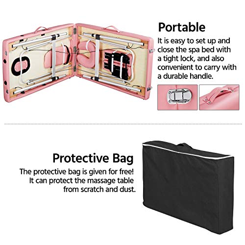 Yaheetech Massage Tables Portable 84Inch Massage Bed Aluminium Height Adjustable Facial Salon Tattoo Bed With Non-Woven Bag, Pink #TOP3