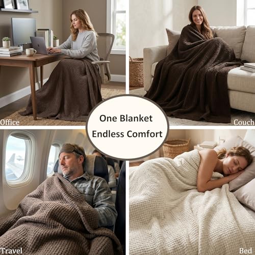 WDCOZY Taupe Waffle Throw Blanket for Couch Bed, Reversible Super Soft Plush Knitted Blanket, Lightweight Cozy Fuzzy Fluffy Warm Throw for Sofa Chair, Textured Blanket for Home Decor, Tan 50"x60" by WDCOZY - Used condition - Image 6