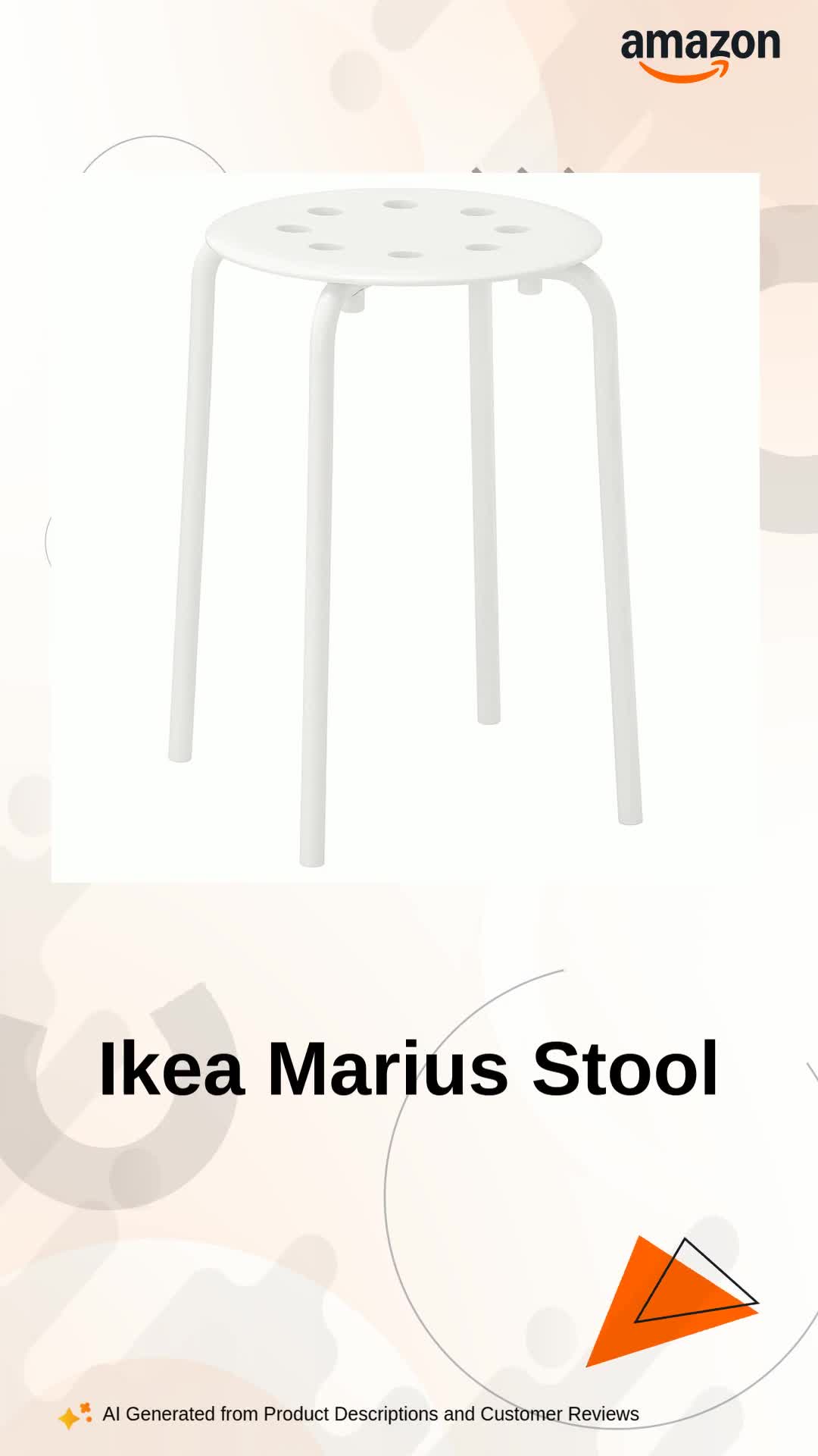 Ikea Steel - Marius Stool Stackable - ( White ), 46 cm, 5 cm